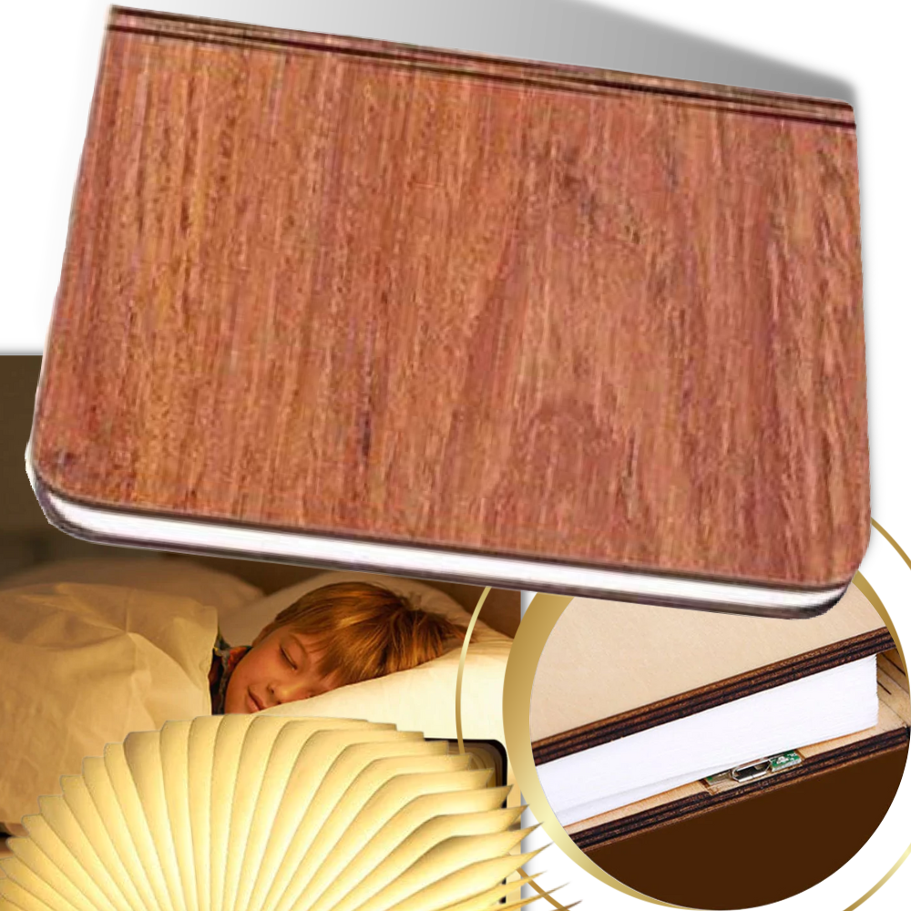 Folding LED Flip Book Light - Portable Book Reading Light - Rechargeable Wooden Book Lamp - 