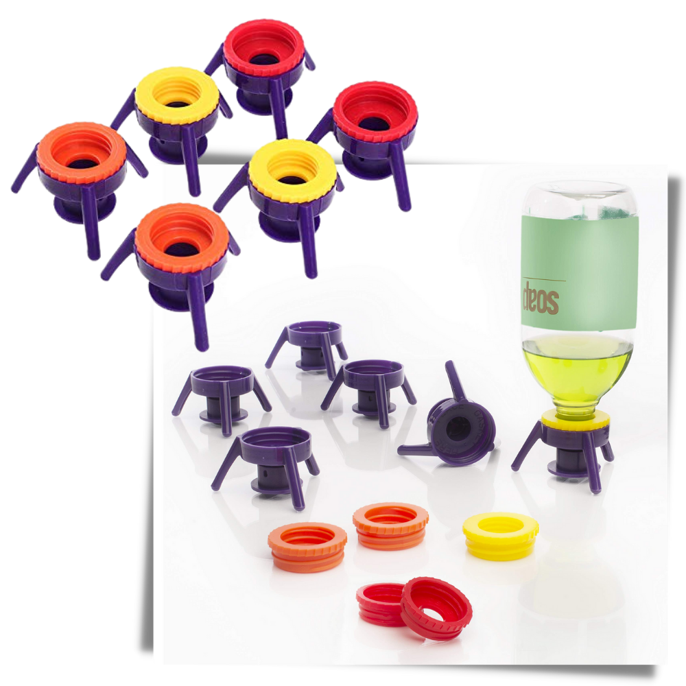 Pack of 6 Versatile Bottle Stand Caps - Perfect For Dispensing Viscous Liquids -