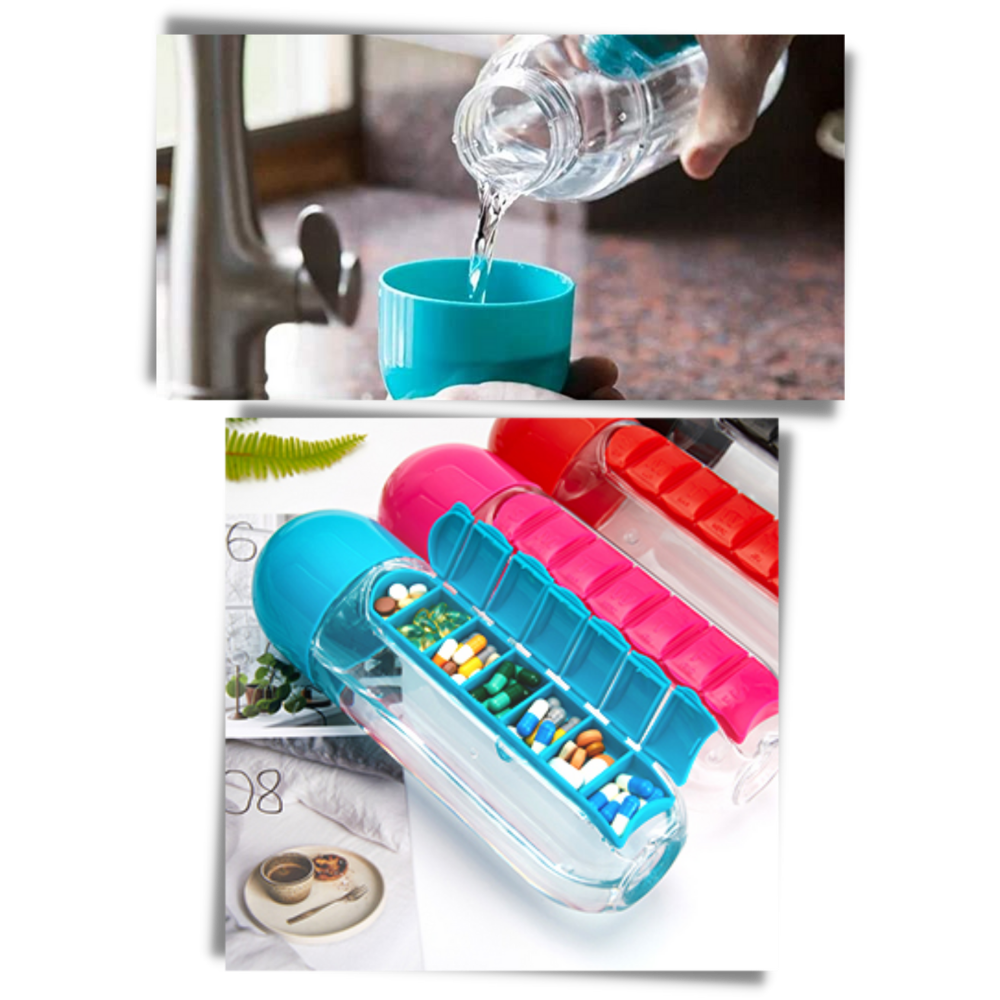 Plastic Water Bottle with Pill Box - Convenient and Easy To Use - 