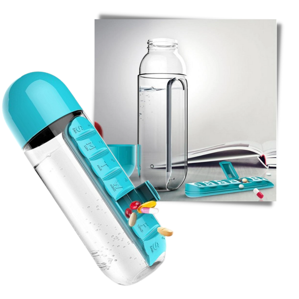 Plastic Water Bottle with Pill Box - Large Capacity - 