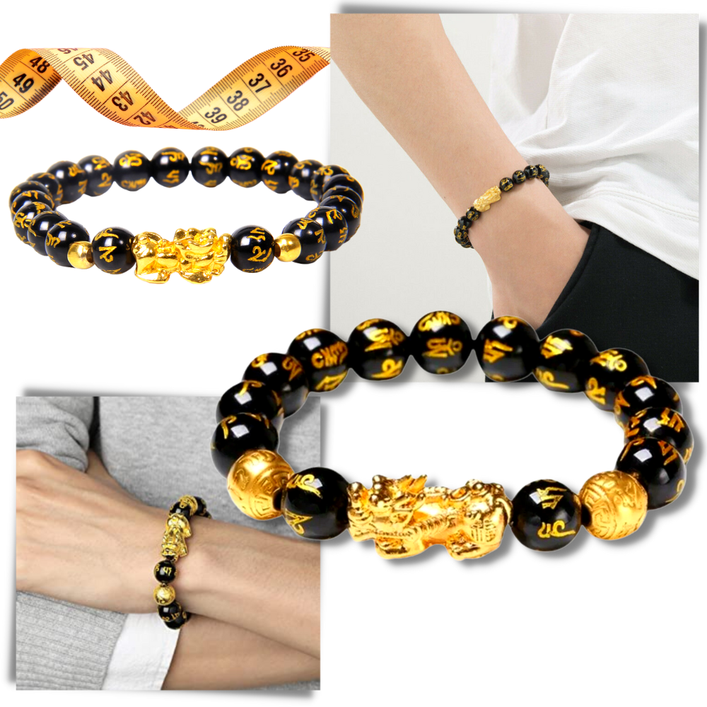 Bracelet en obsidienne noir et doré - Taille ajustable - Ozerty