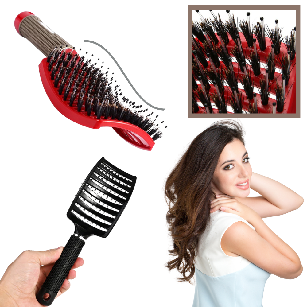 Brosse à cheveux massante en poils de sanglier - Ergonomique - Ozerty