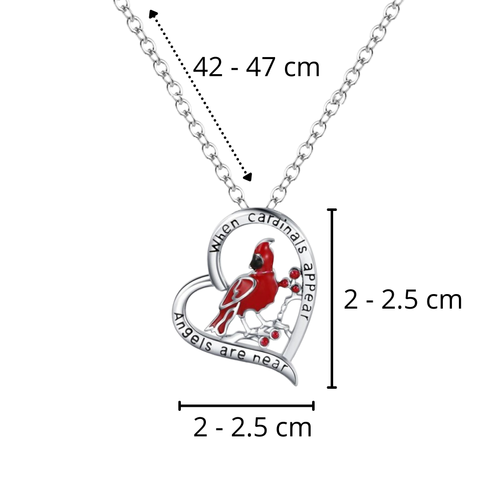 Cardinal Heart Pendant Necklace - Dimensions - 