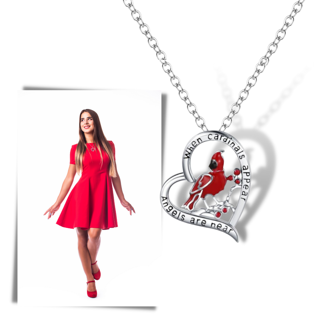 Cardinal Heart Pendant Necklace - Adjustable Chain Length - 