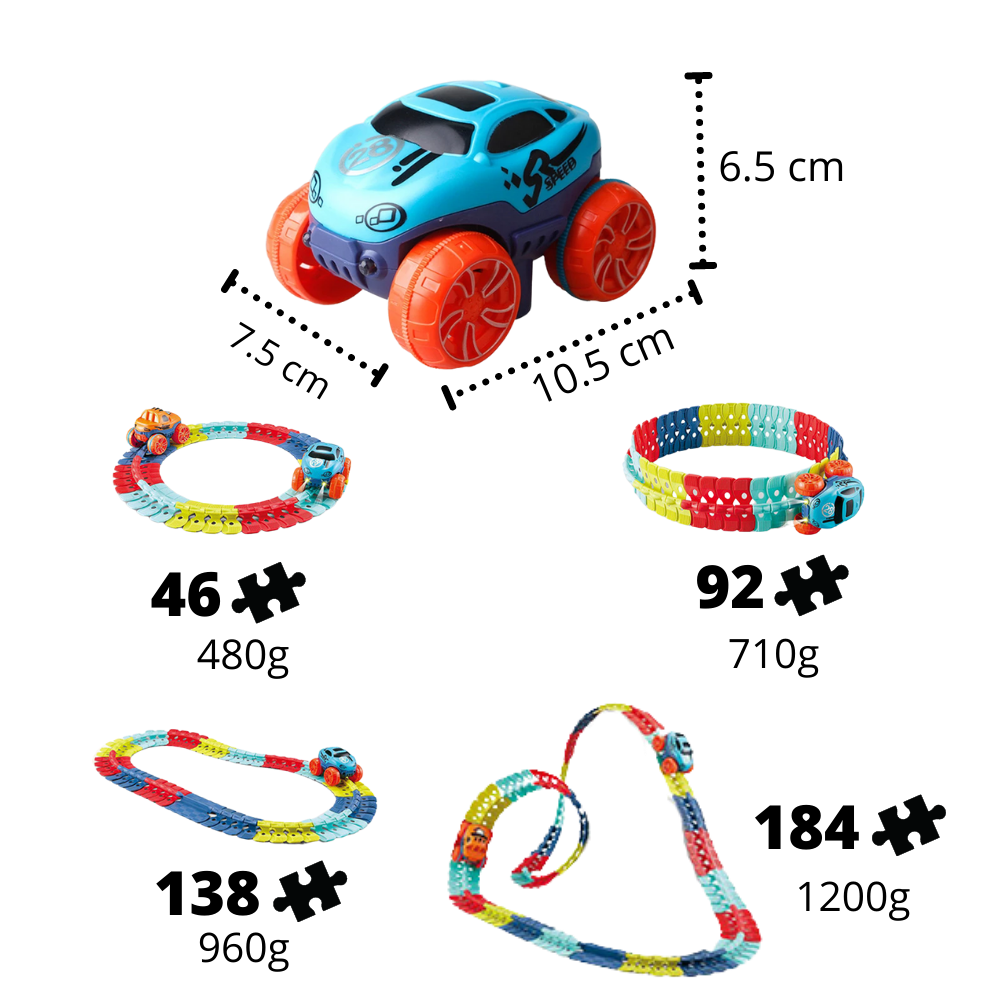 Jouet de voiture ferroviaire flexible pour enfants - Dimensions - Ozerty