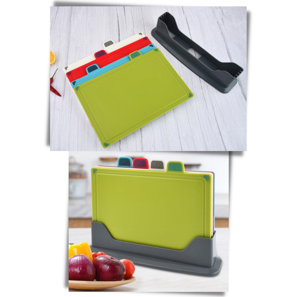4pcs Chopping Board Set with Holder - Saves Space -