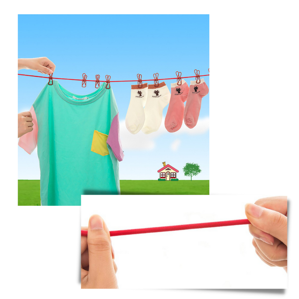 4m Stretch Camping Clothesline with Pegs - Easy To Set Up - 