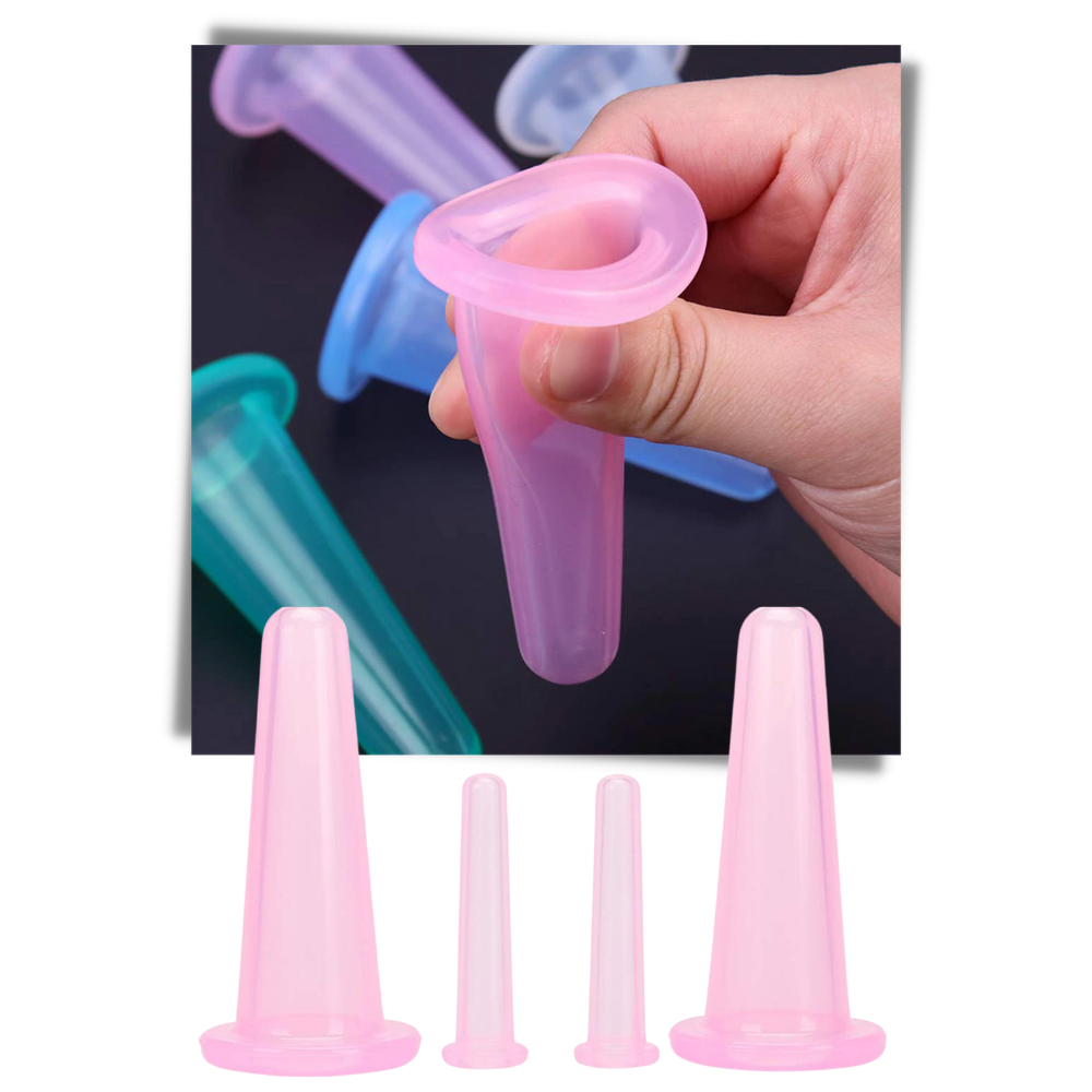 4 Silicone Cups for Facial Massage Cupping - Strong and Flexible -