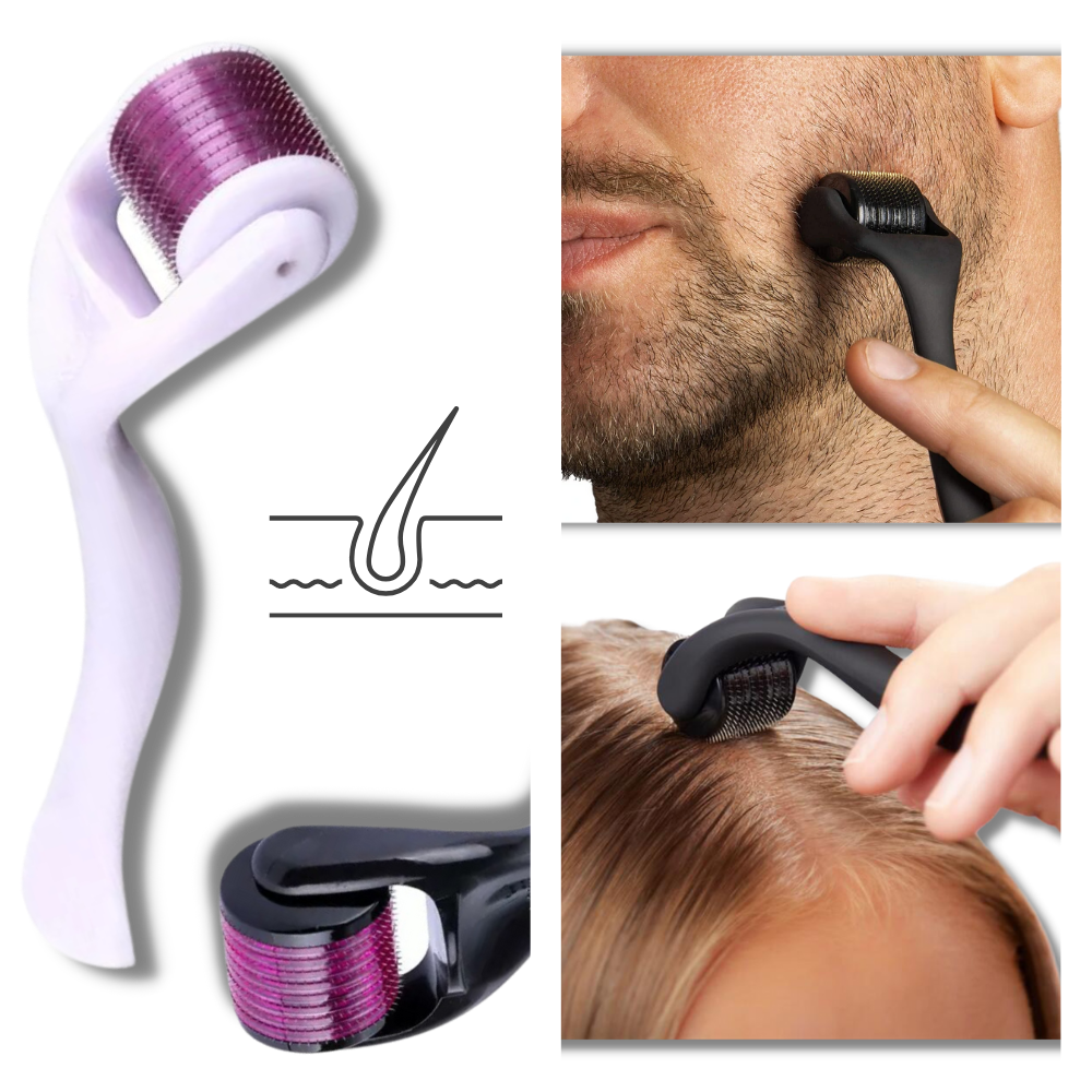 Rouleau dermique pour la croissance des cheveux et de la barbe - Rouleau dermique pour la perte de cheveux - Ozerty