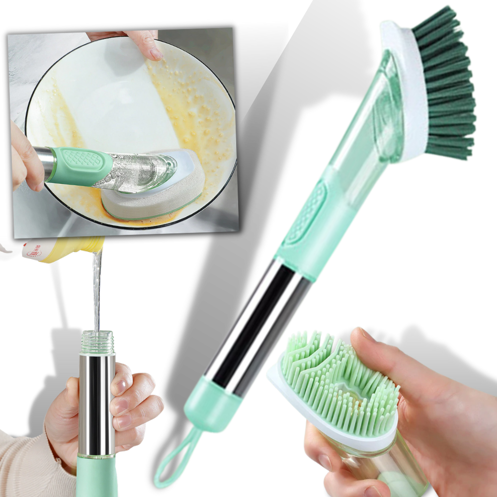 Stainless Steel Pot Brush - Cleaning Brush with Detergent - Cleaning Brush with Soap Dispenser -
