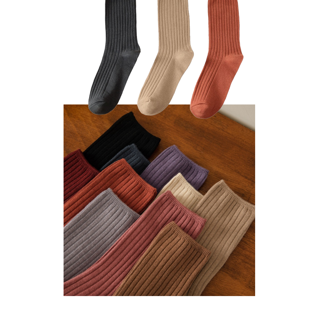 3 Paires de chaussettes côtelées en coton pour femmes - Tailles multiples - Ozerty
