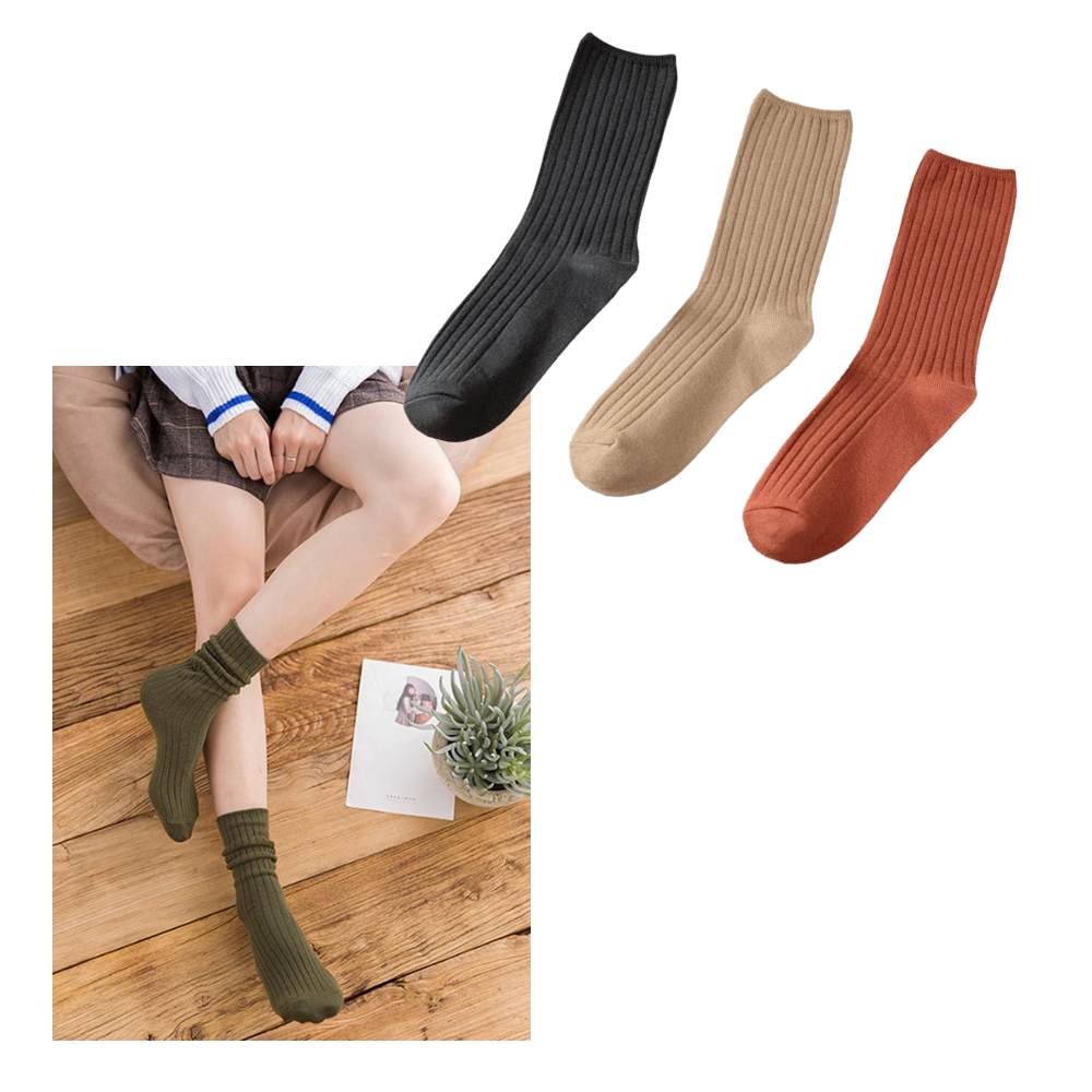 3 Paia di calzini in cotone a coste per donna - Perfetti per il clima freddo - Ozerty