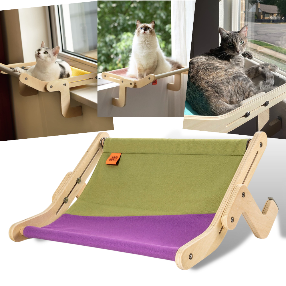 Cat Hanging Bed - Sturdy Cat Window Perch - Wooden Window Perch for Cats - 