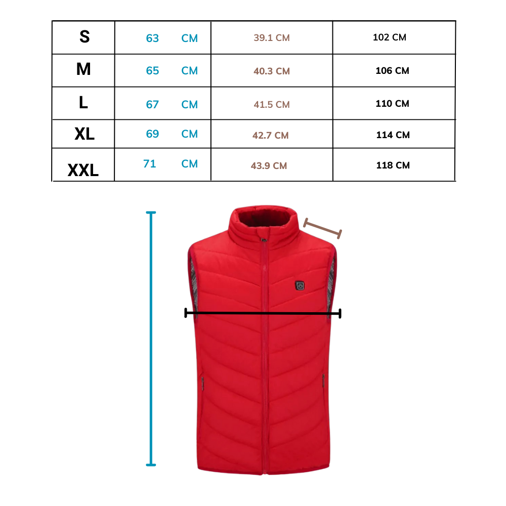 Unisex Heated Vest  - Dimensions -