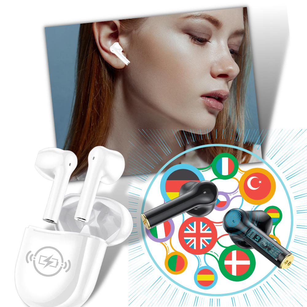 Bärbara öronsnäckor med språköversättare - Instant Translator Earbuds - Smarta trådlösa Bluetooth språköversättare hörlurar - Ozerty
