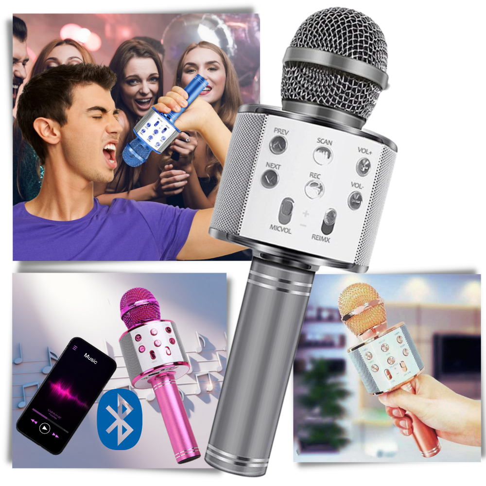 Bluetooth karaokemikrofon | karaokemikrofon med 8 GB lagring | smart karaoke trådlös mikrofon - Ozerty
