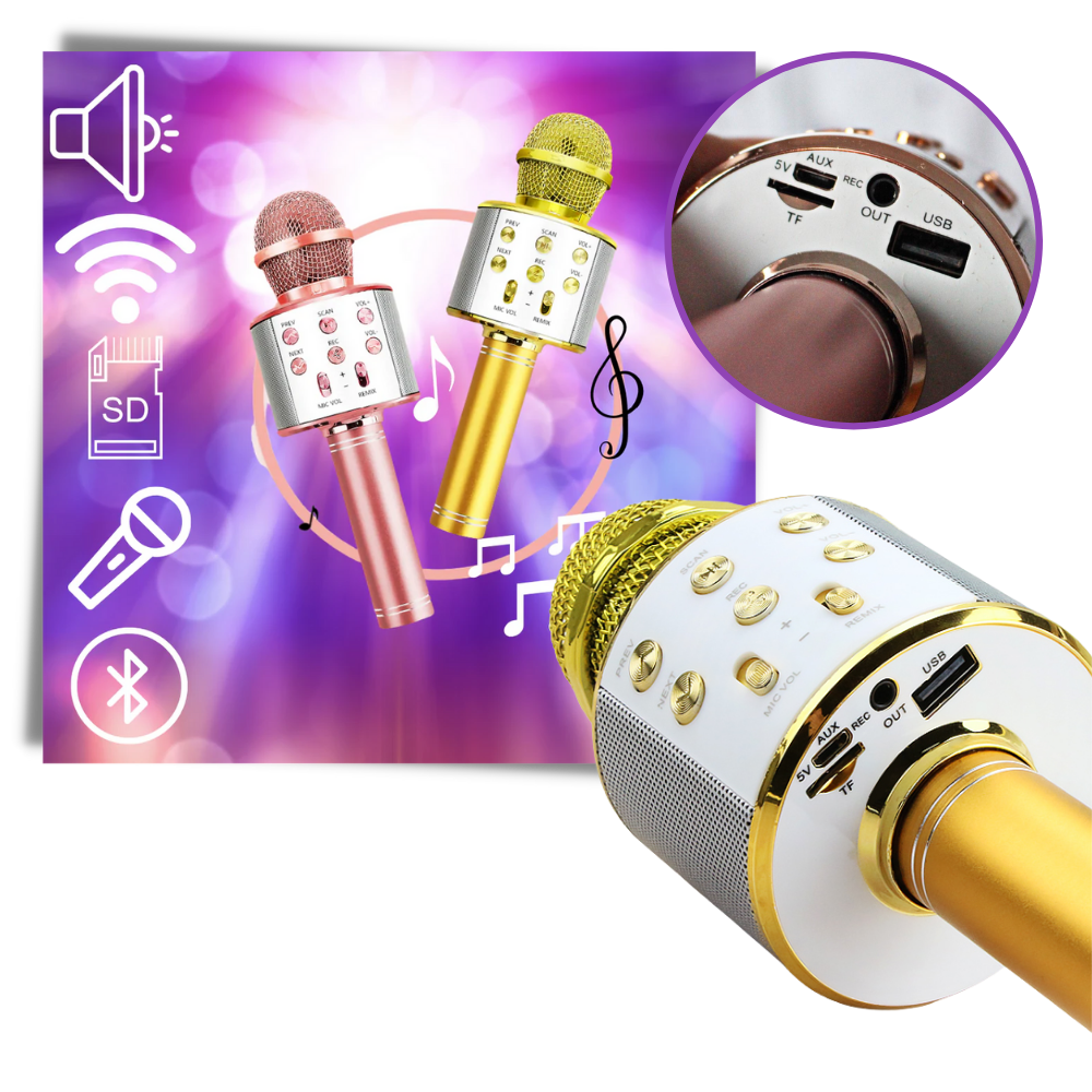 Microphone karaoké Bluetooth sans fil - Connexions multiples - Ozerty