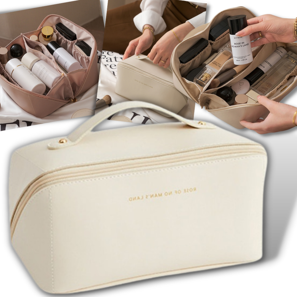 Cosmetic Bag For Women - Large Leather Travel Cosmetic Bag - High-capacity Makeup Travel Bag - 