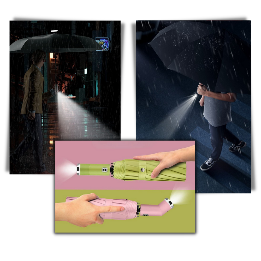 Windproof LED Sun & Rain Umbrella - Night Lighting - 