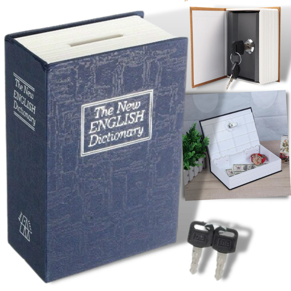 Låsbox ordbok - Säkerhetsbox ordbok - kassaskåp med lås och nyckel - Säkerhetslåda som ordbok - Ozerty
