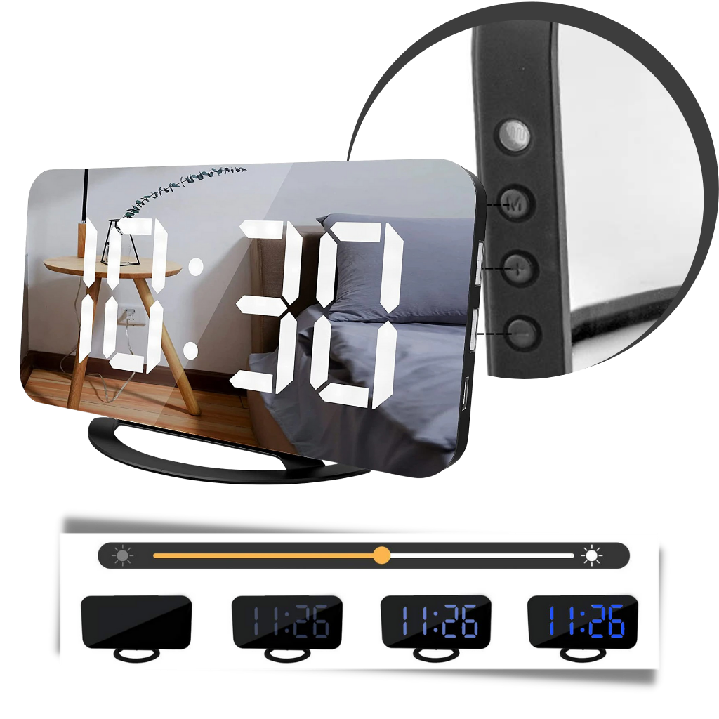 Spegel med digital väckarklocka - Lätt att använda - Ozerty