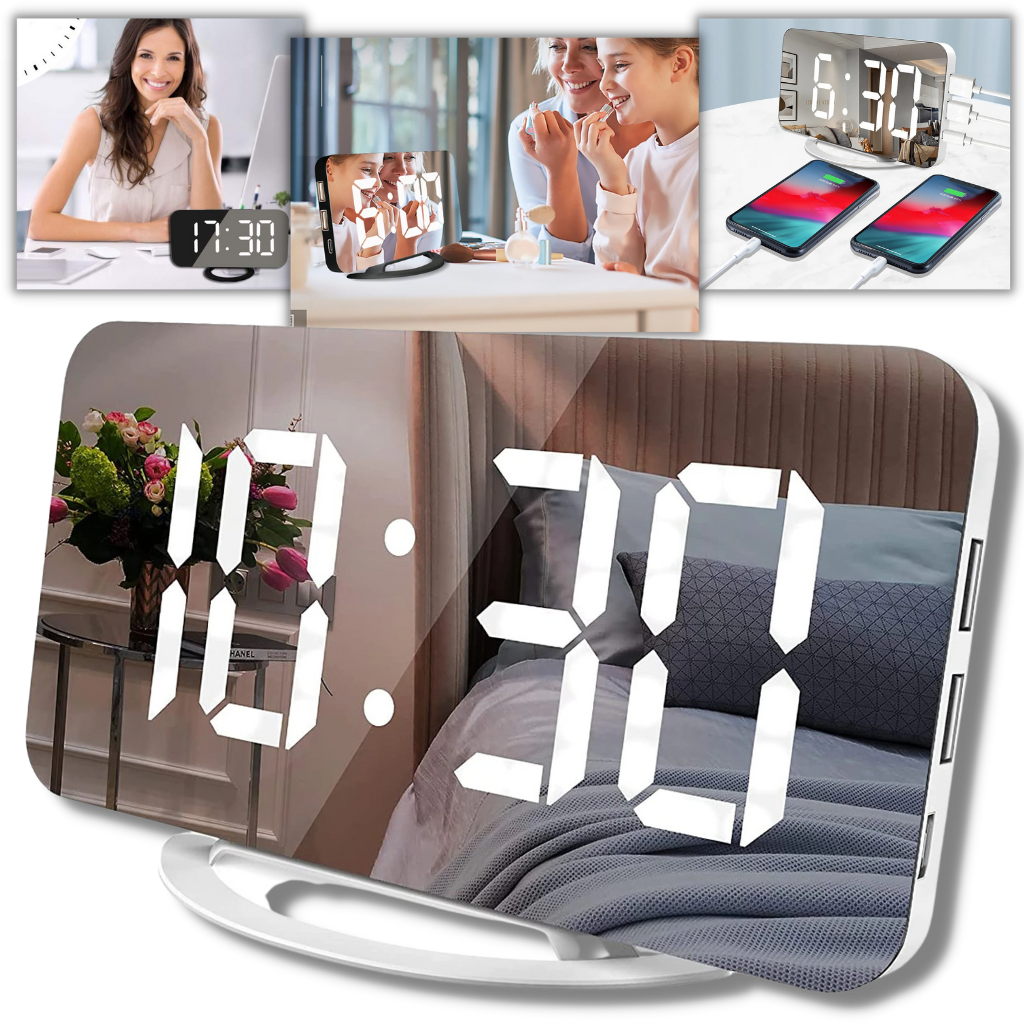 Digital Mirror Alarm Clock - Multifunctional Digital Clock - LED Mirror Electronic Clock - 