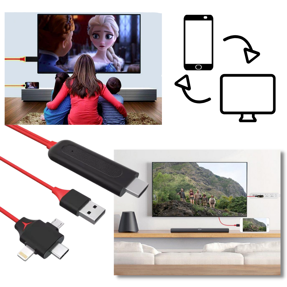 HDMI-adapterkabel för telefoner och surfplattor - Dela enkelt vad som visas på skärmen! - Ozerty