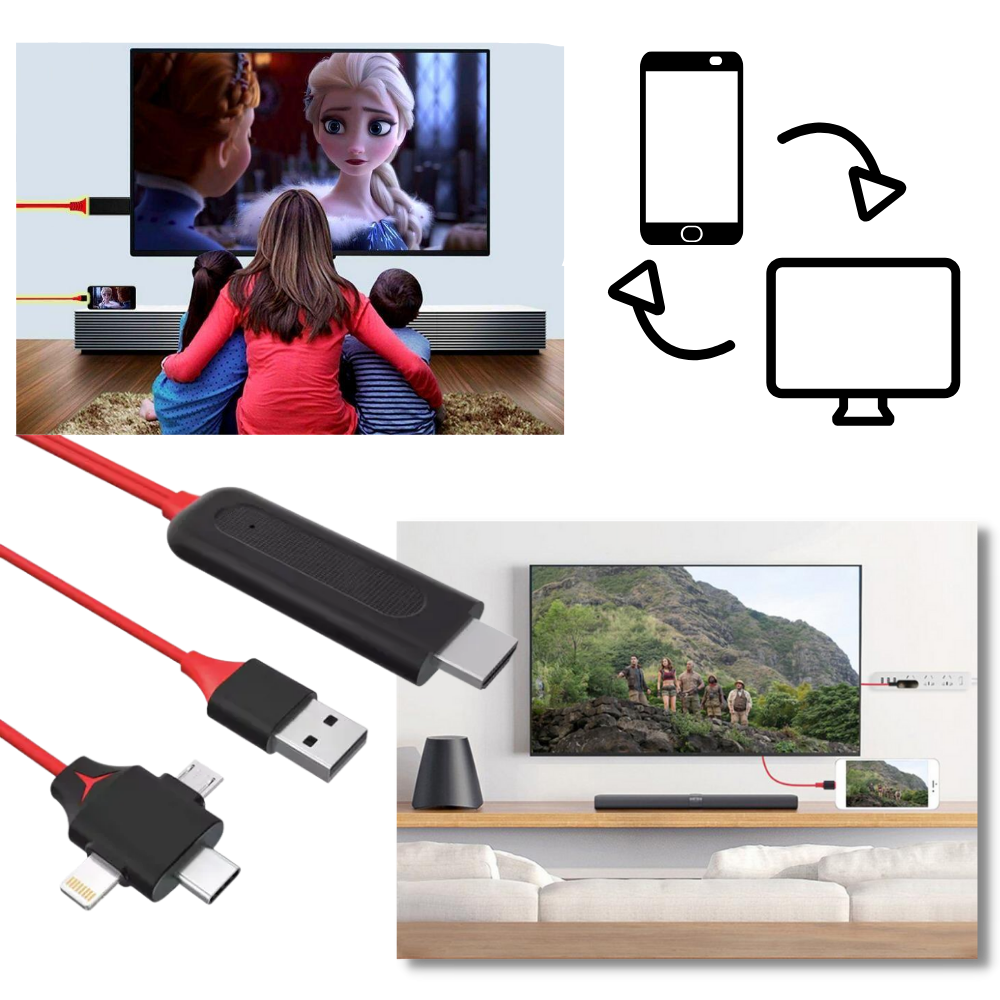 HDMI-adapterkabel for telefoner og nettbrett  - Del enkelt det som er på skjermen din!  - Ozerty
