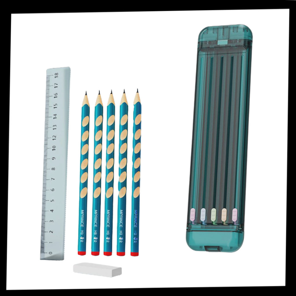 Hårt pennfodral med pennor och linjal - Package - Ozerty
