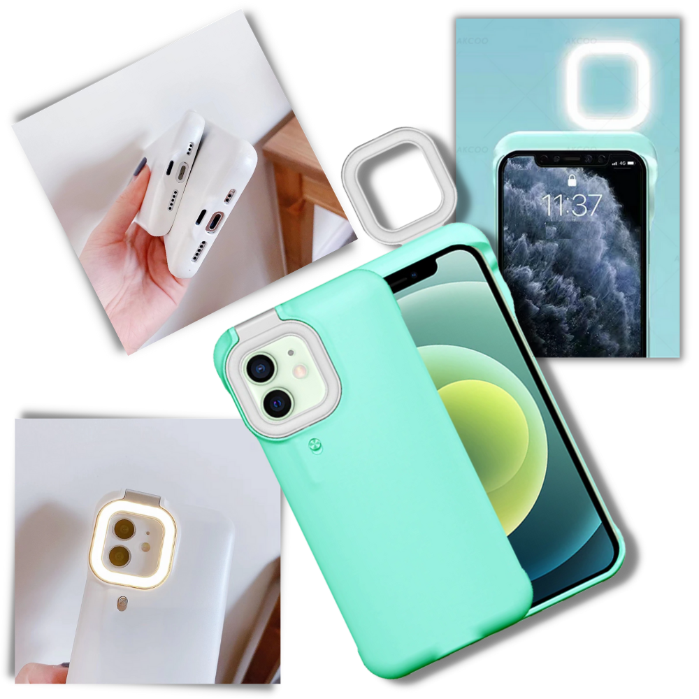 Fill Light Ring Phone Case - Phone Case With LED Ringlight - Phone Case with Built-in Selfie Flashlight - 