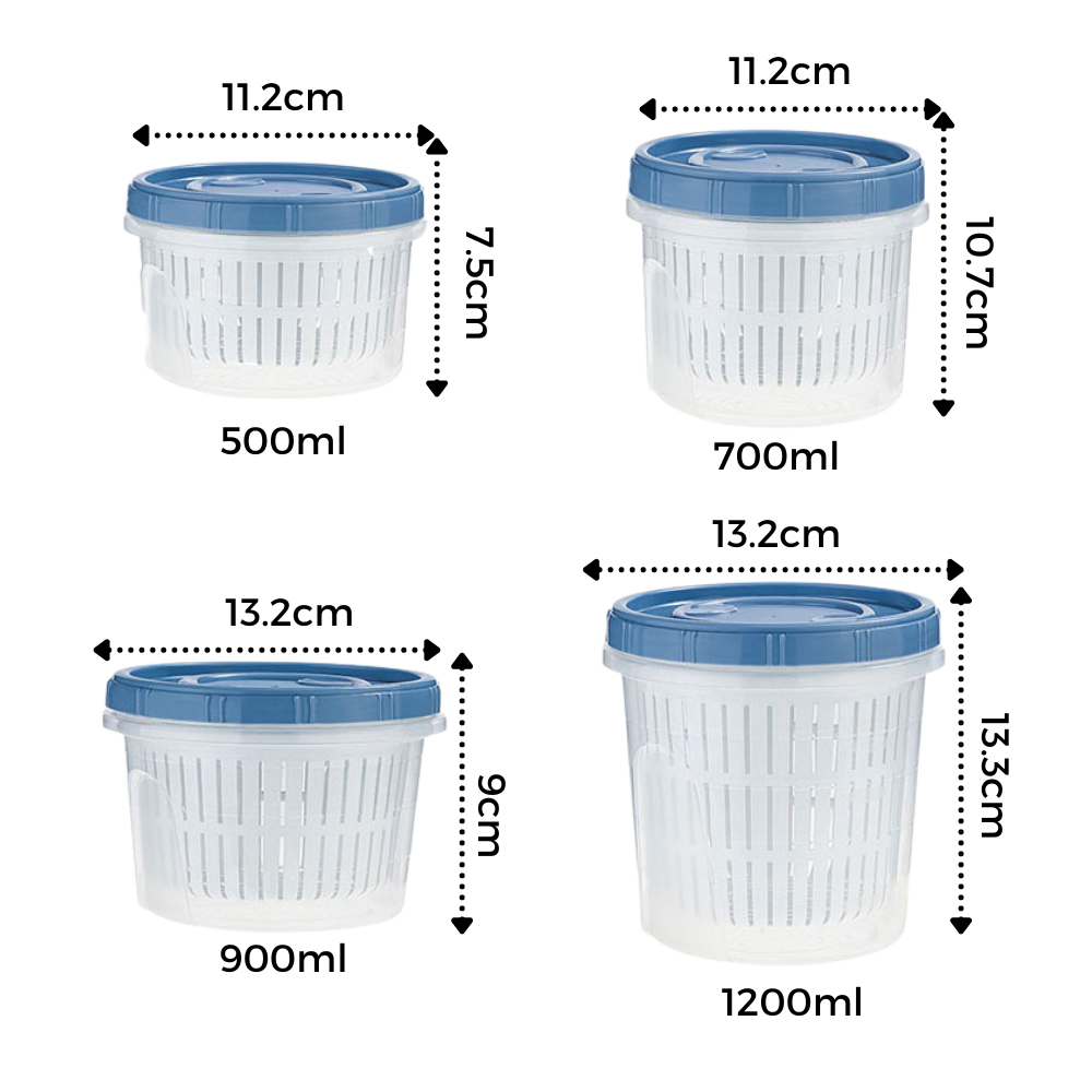 Stackable Food Container with Drainer - Dimensions - 