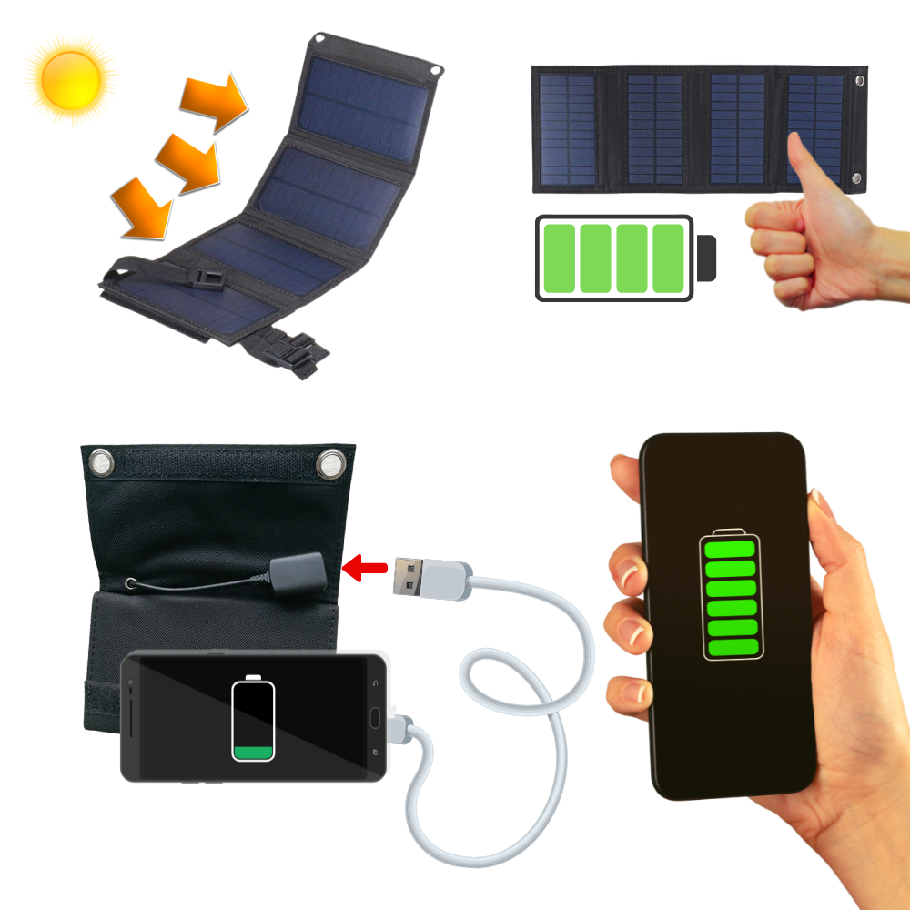 Portable Solar Panel Charger with USB Port - Easy to Use - 
