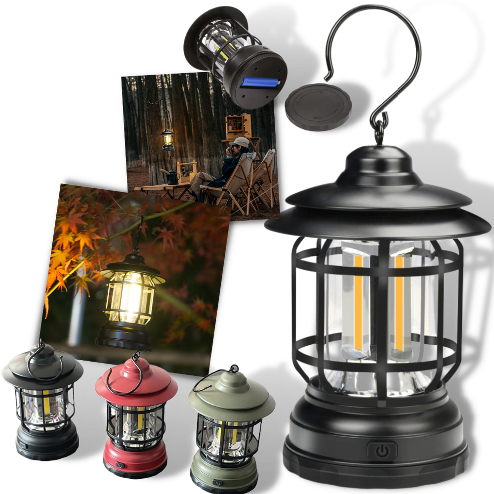 Rechargeable Camping Lantern - Portable Retro Camping Lamp - Retro Style LED Lantern - 