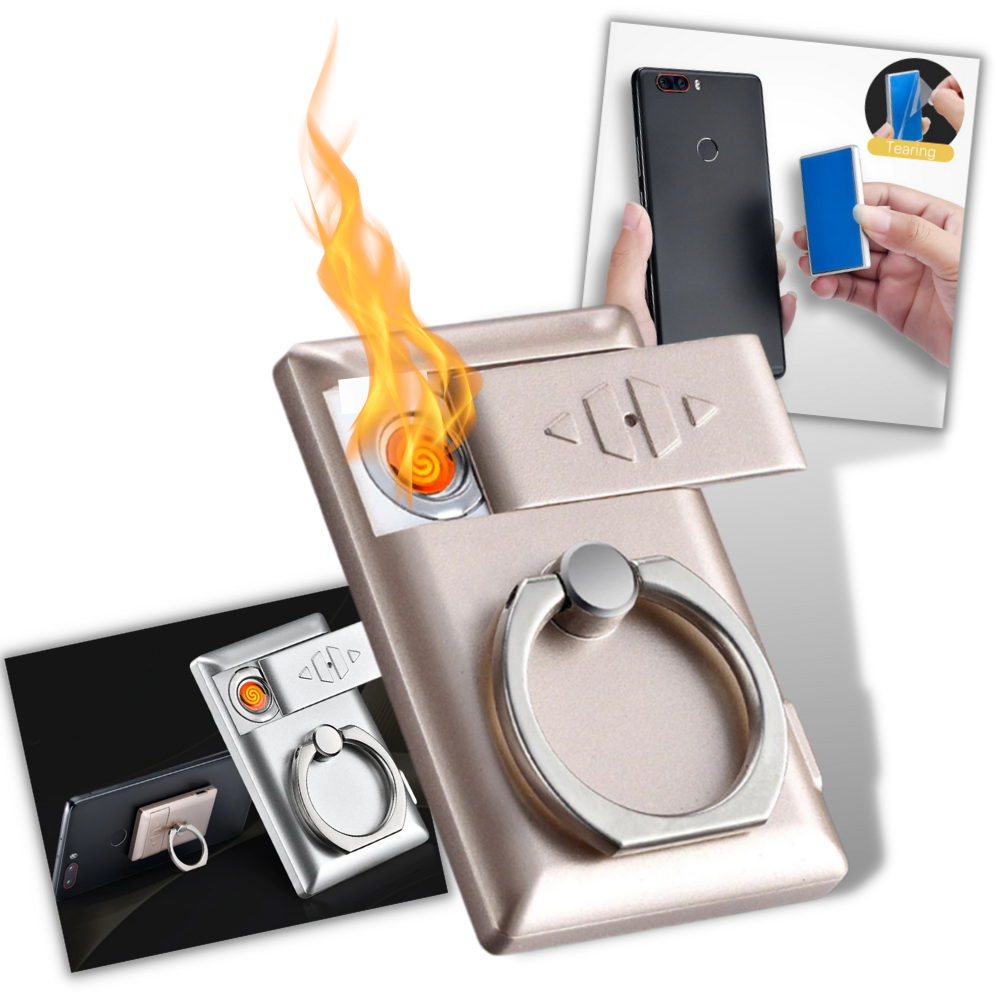 Mobile Phone Ring with Lighter - Ignition Phone Bracket Ring - Mobile Device Electronic Lighter with USB
 - 