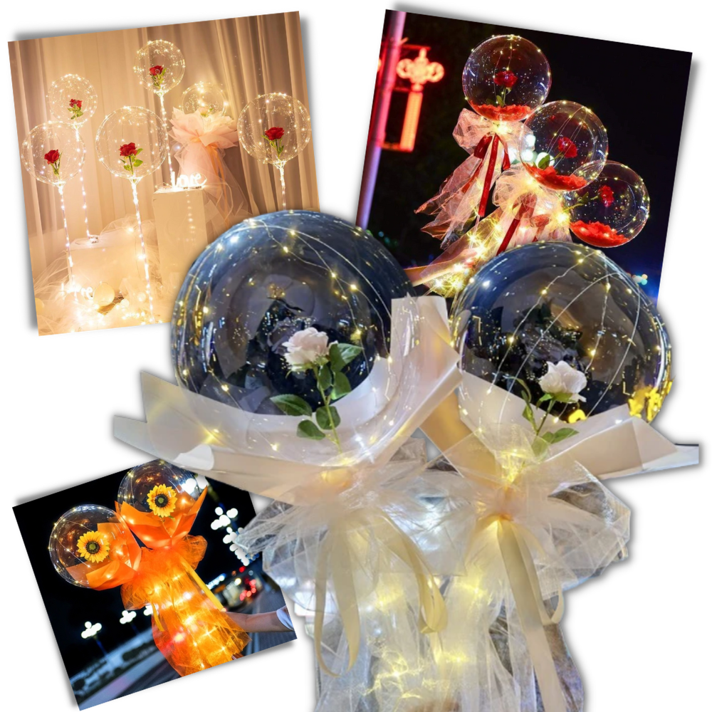 Valentine's Day Rose LED Light Balloon - Transparent Balls with LEDs and Flower - Beautiful Rose LED Balloon -