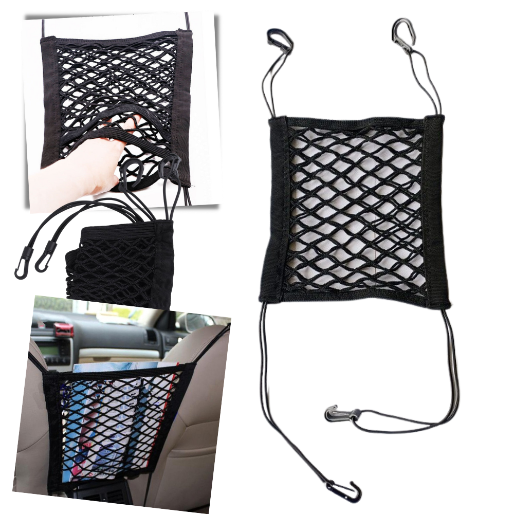 Rete portaoggetti per auto - portaoggetti universale per sedili neri - rete portaoggetti elastica per auto - Ozerty