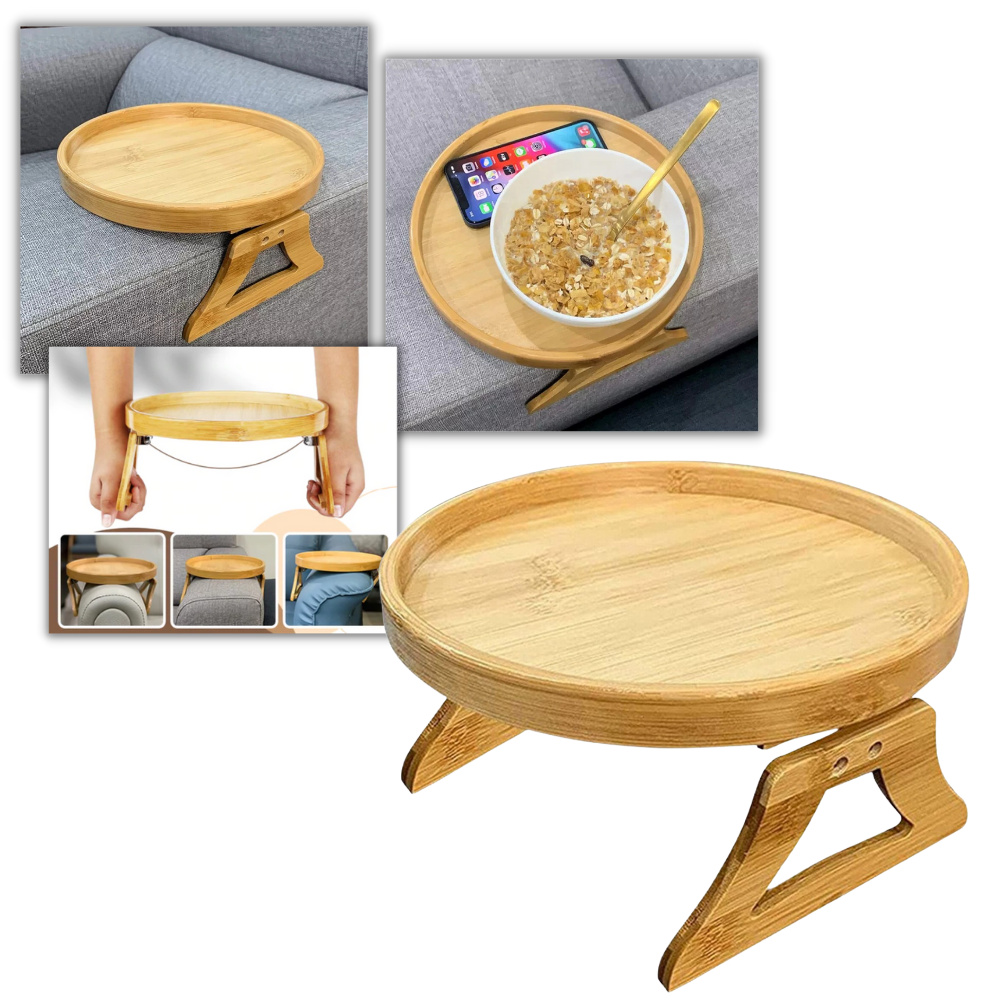 Foldable Wooden Table Tray - Sofa Arm Clip Table - Wooden Couch Tray Table
 - 