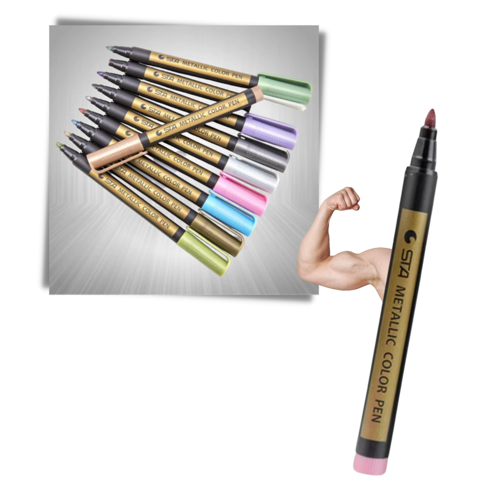 10-Pack Metallic Colour Markers - Long-Lasting - Ozerty