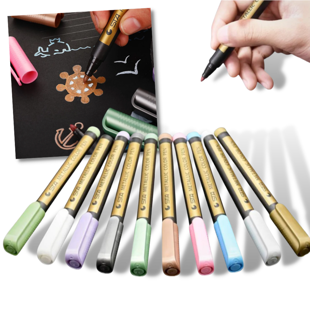 metallic marker pens | colourful marker pens | metallic markers pack of 10 - Ozerty