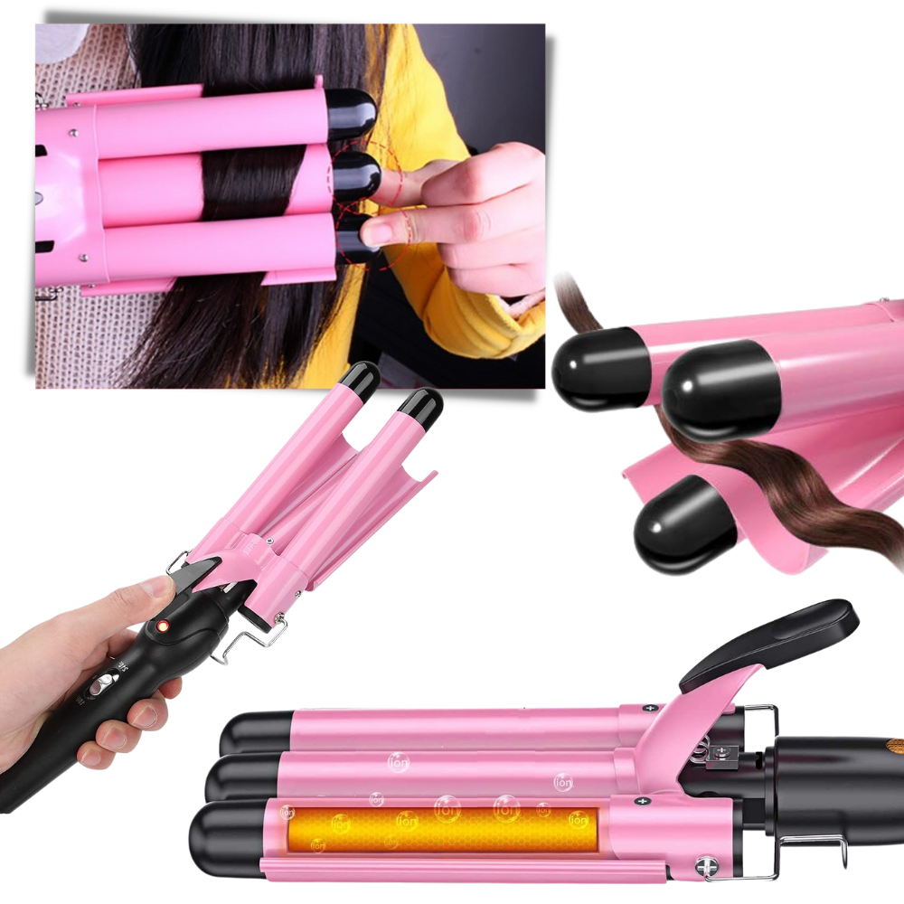 Triple Barrel Ceramic Hair Curler - Temperature-Resistant Coating - 