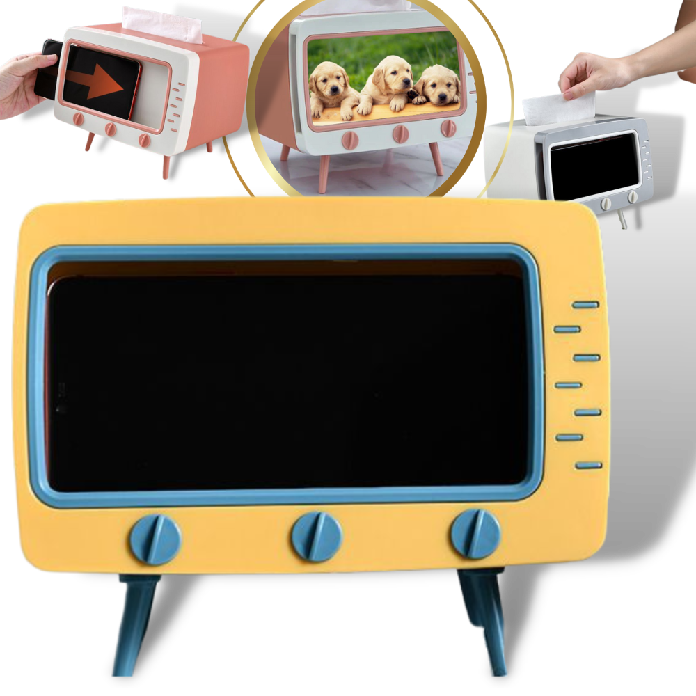 Retro Tissue Holder Box - TV Tissue Box - TV Tissue Dispenser with Phone Holder -