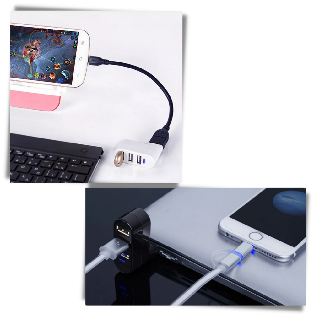 Roterende USB-adapter med flere porter - Lad enhetene dine - Ozerty
