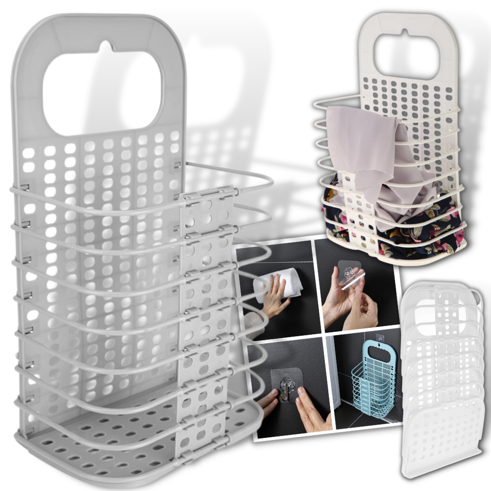 Foldable Laundry Storage Basket - Folding Dirty Laundry Basket - Plastic Wall-hanging Laundry Basket -