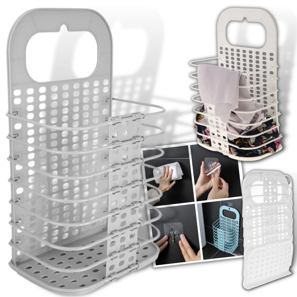 Foldable Laundry Storage Basket - Folding Dirty Laundry Basket - Plastic Wall-hanging Laundry Basket - 