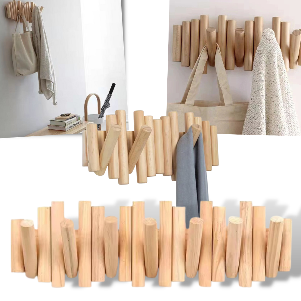 Beech Wood Coat Hanger | Wall-mounted Clothes Hook | Wooden Minimalist Hanging Rack - 