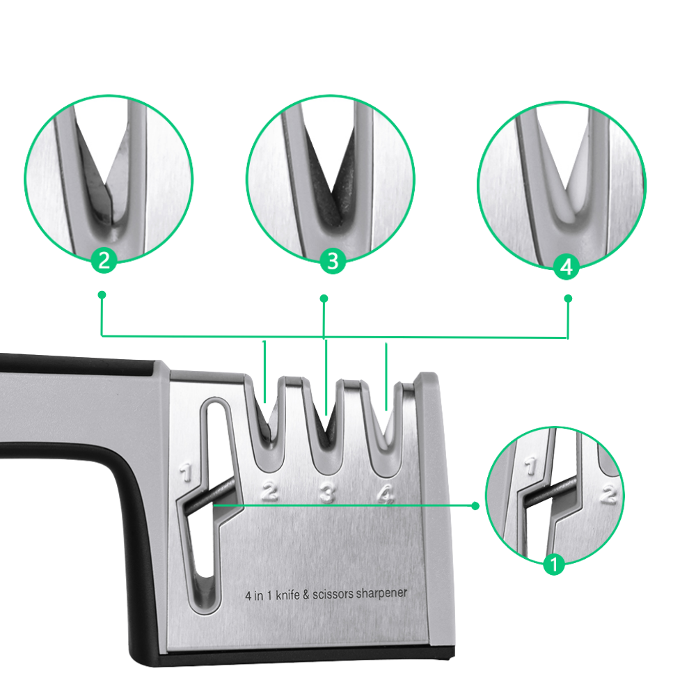 Efficient Kitchen Knife Sharpener - 3 Different Sharpening Stages - 