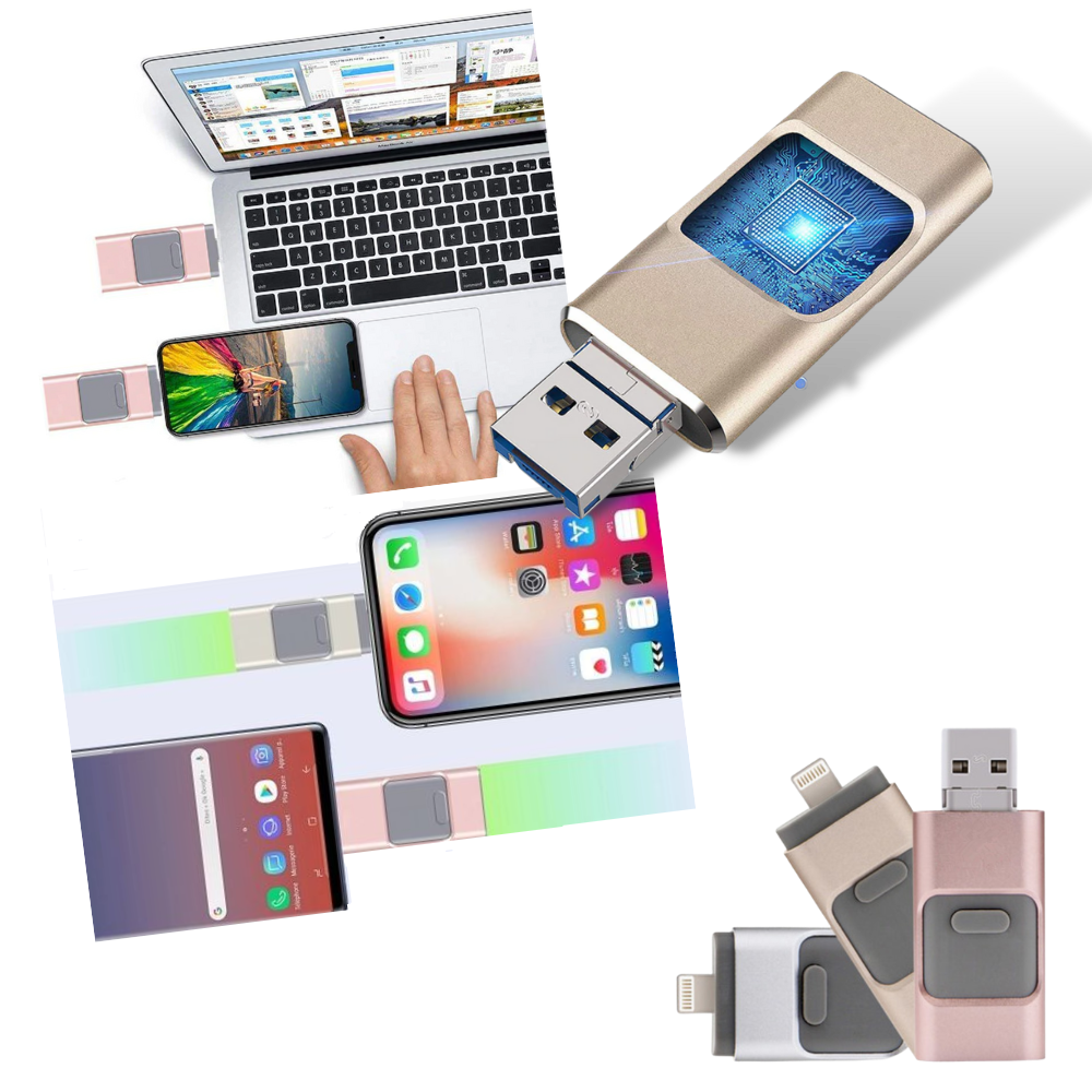 4 in 1 USB flash drive | lightning to USB | USB type-C to micro USB | USB to micro USB - 