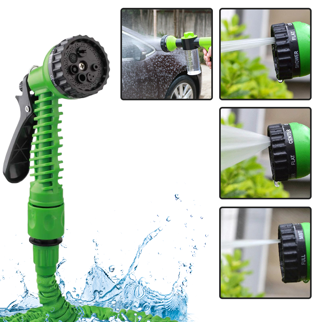 7.5m Expandable Garden Hose with Spray Gun - Wear-Resistant Strong Pressure Hose - Ozerty