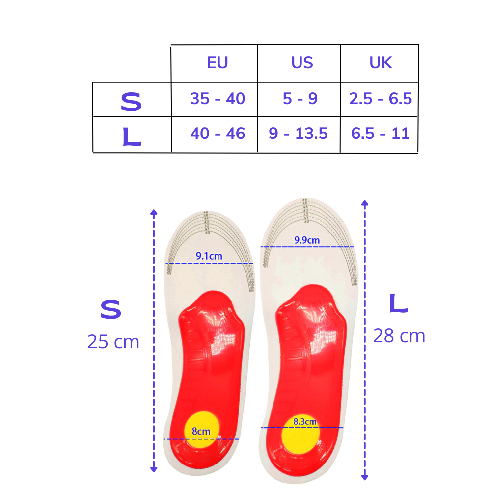 1 Pair of Firm Arch Support Insoles for Flat Feet - Dimensions -