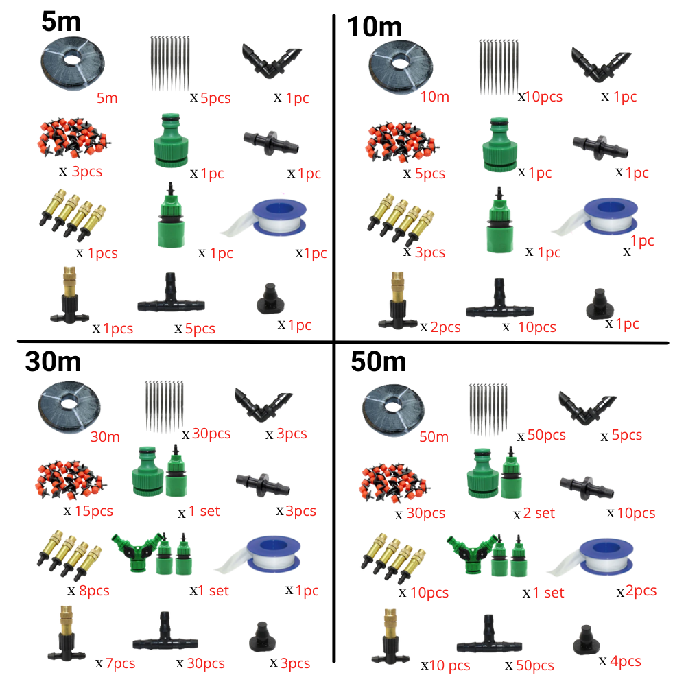 Kit de sistema de riego de jardines - Dimensiones - Ozerty